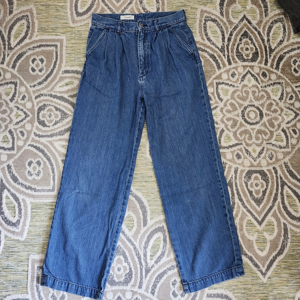 Sinme Women's Size 27 Pleated Wide Leg Jeans Blue High Rise‎ Denim Pants